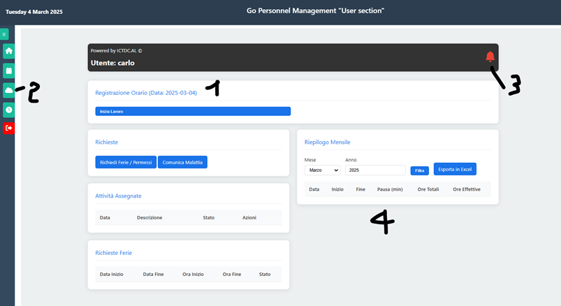 Esempio pagina per registrazione orario inizio lavoro